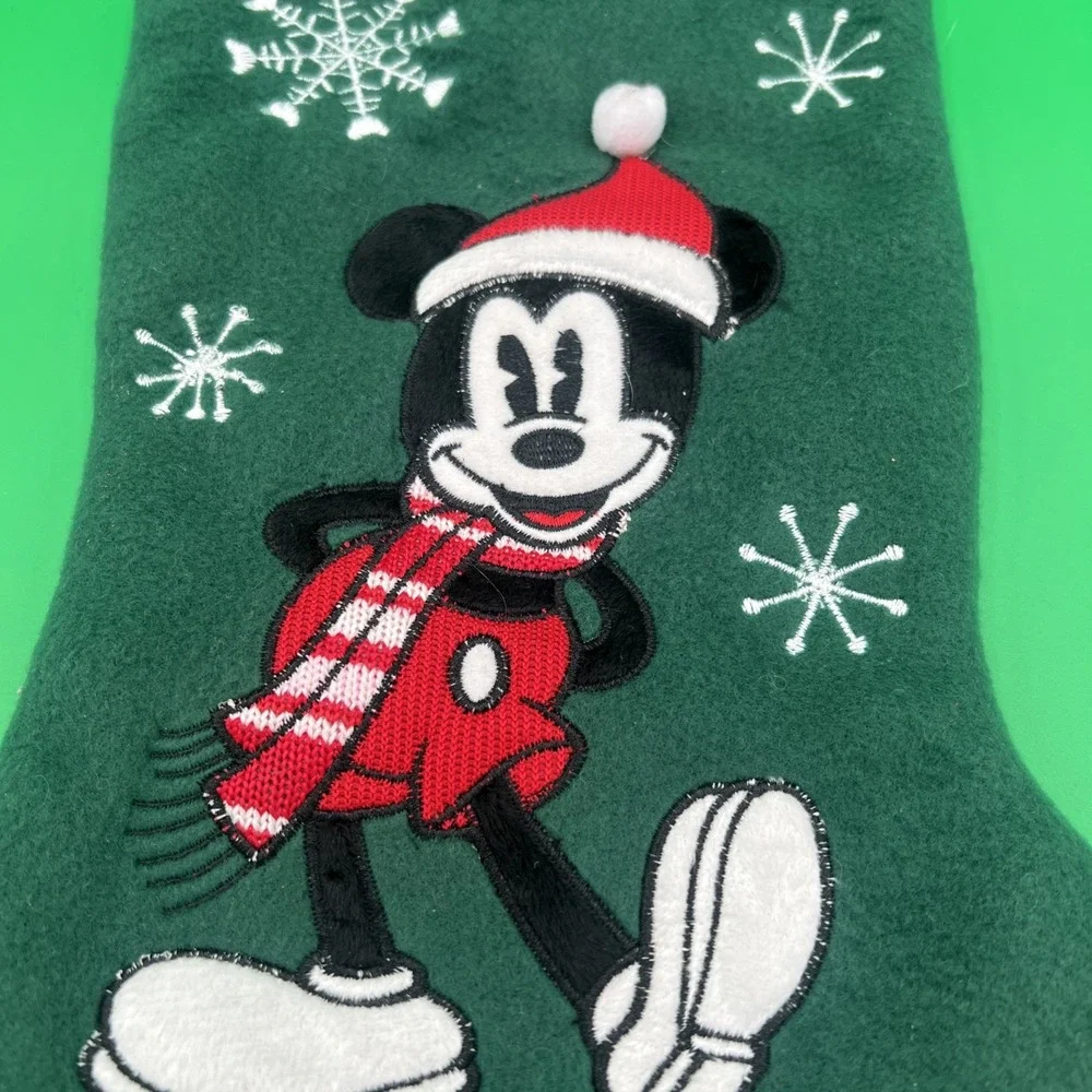Disney embroidered Mickey‎ Mouse snowflakes, Christmas Stocking green/red/black